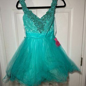 Teal Mini Beaded Formal Dress